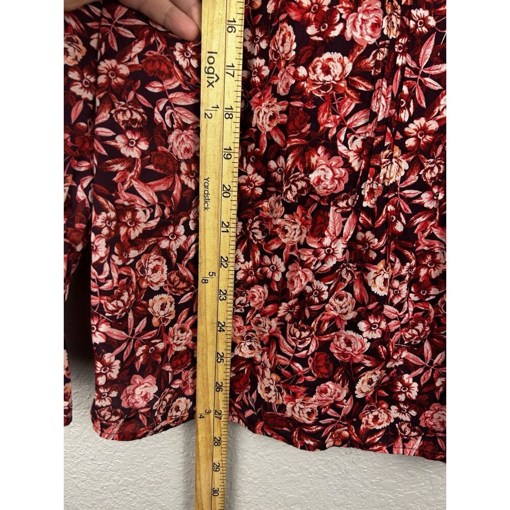 Talbots Cotton Ruffle Tie-Neck Floral Print Long Sleeve Red Pink Blouse Size 2X - Picture 3 of 9